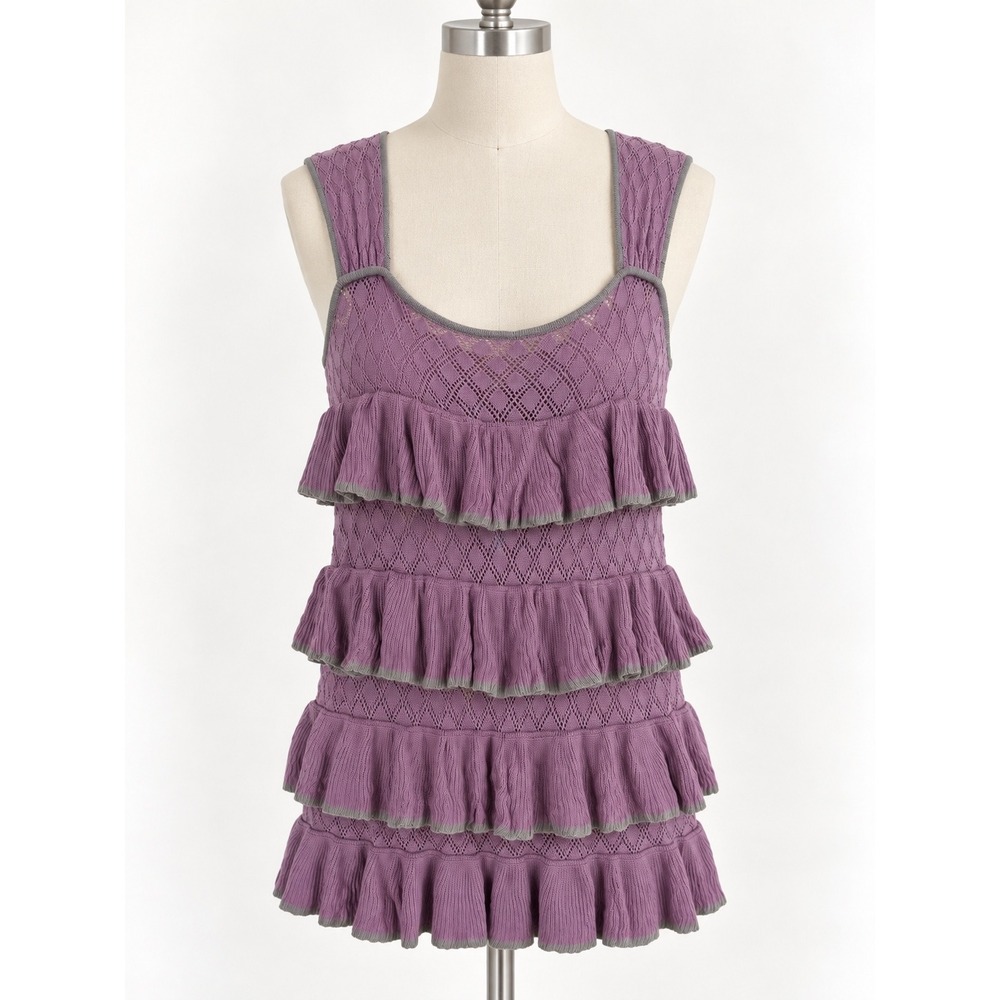 Plenty by Tracy Reese Ruffle Sweater Top S Purple Pointelle Knit Coquette NWT